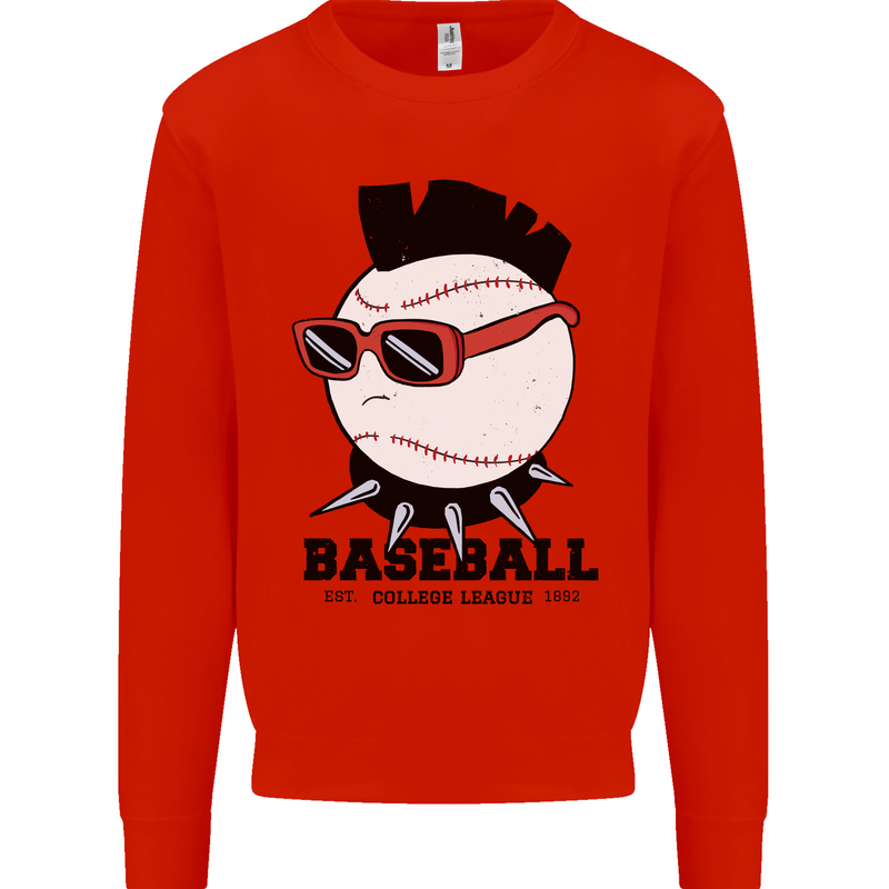 Baseball Punk Rocker Mens Sweatshirt Jumper Bright Red