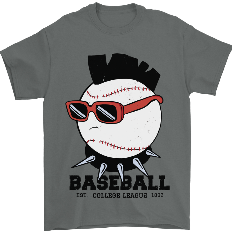 Baseball Punk Rocker Mens T-Shirt 100% Cotton Charcoal