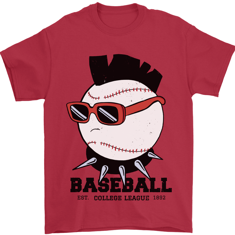 Baseball Punk Rocker Mens T-Shirt 100% Cotton Red