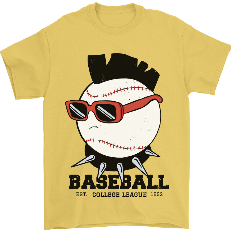 Baseball Punk Rocker Mens T-Shirt 100% Cotton Yellow