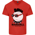 Baseball Punk Rocker Mens V-Neck Cotton T-Shirt Red