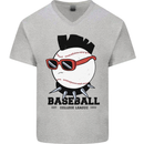 Baseball Punk Rocker Mens V-Neck Cotton T-Shirt Sports Grey