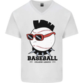 Baseball Punk Rocker Mens V-Neck Cotton T-Shirt White