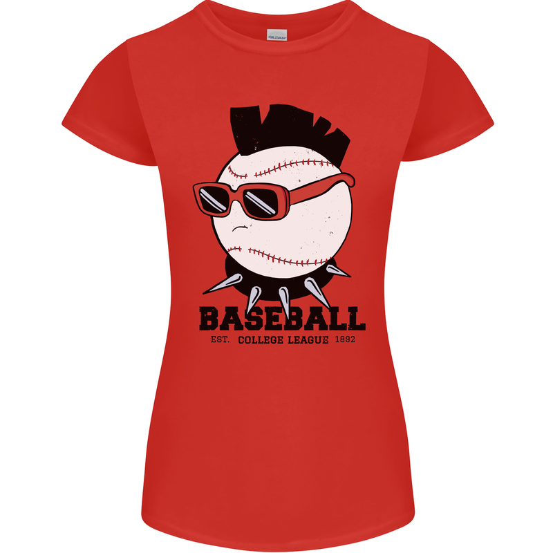 Baseball Punk Rocker Womens Petite Cut T-Shirt Red