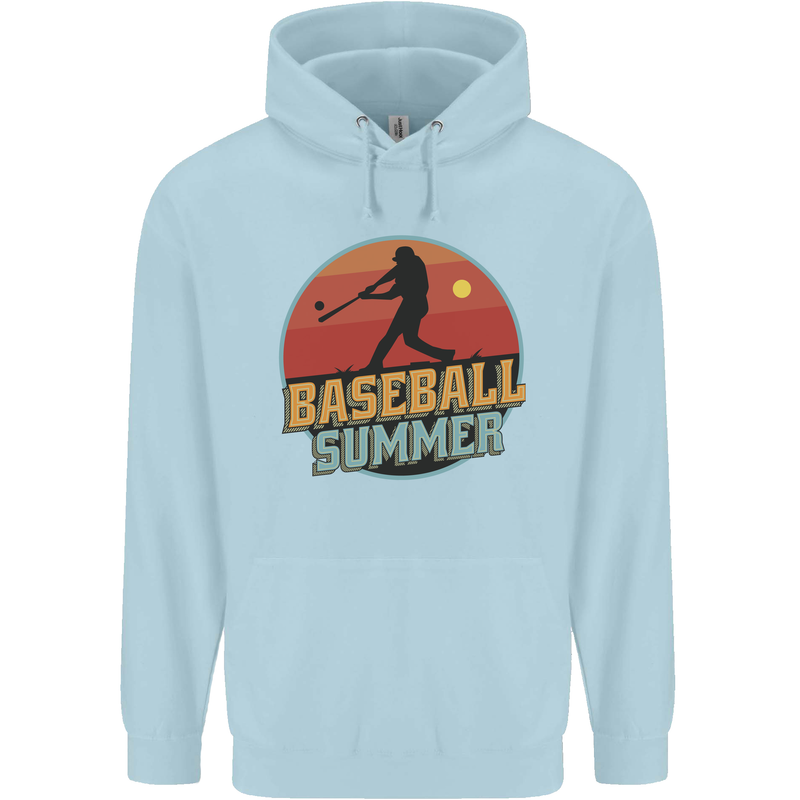 Baseball Summer Childrens Kids Hoodie Light Blue