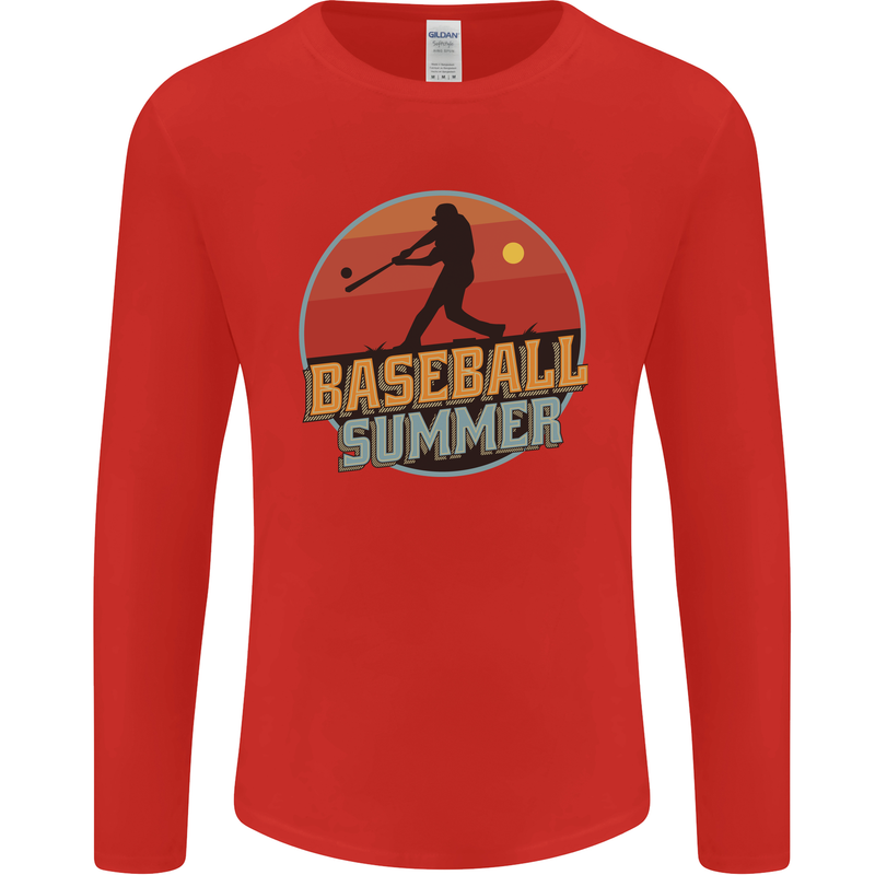 Baseball Summer Mens Long Sleeve T-Shirt Red