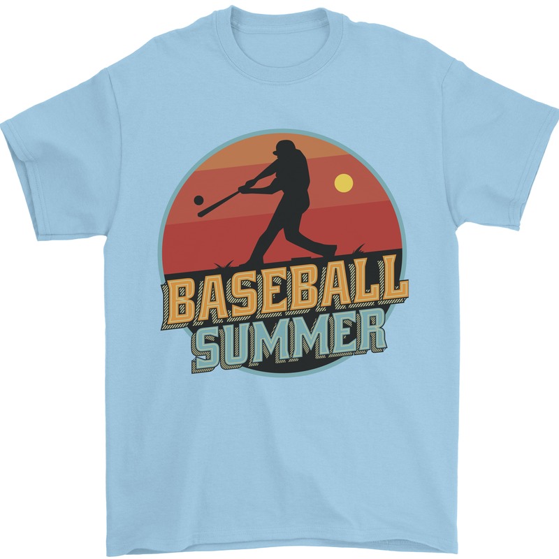 Baseball Summer Mens T-Shirt 100% Cotton Light Blue