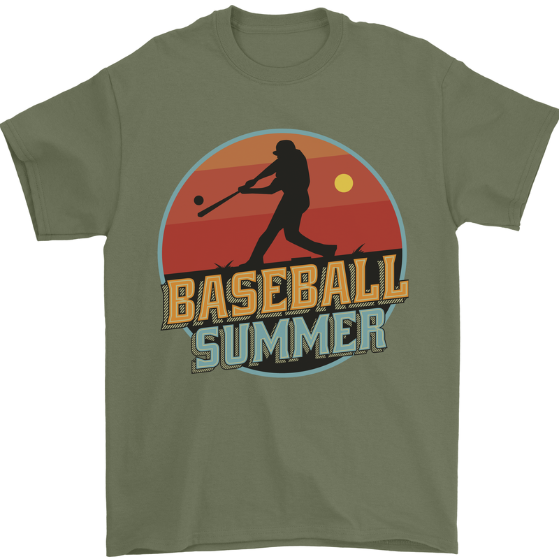 Baseball Summer Mens T-Shirt 100% Cotton Military Green