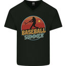 Baseball Summer Mens V-Neck Cotton T-Shirt Black