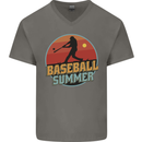 Baseball Summer Mens V-Neck Cotton T-Shirt Charcoal