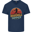 Baseball Summer Mens V-Neck Cotton T-Shirt Navy Blue