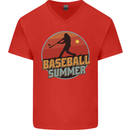 Baseball Summer Mens V-Neck Cotton T-Shirt Red