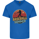 Baseball Summer Mens V-Neck Cotton T-Shirt Royal Blue