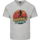 Baseball Summer Mens V-Neck Cotton T-Shirt Sports Grey