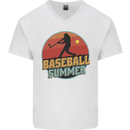 Baseball Summer Mens V-Neck Cotton T-Shirt White
