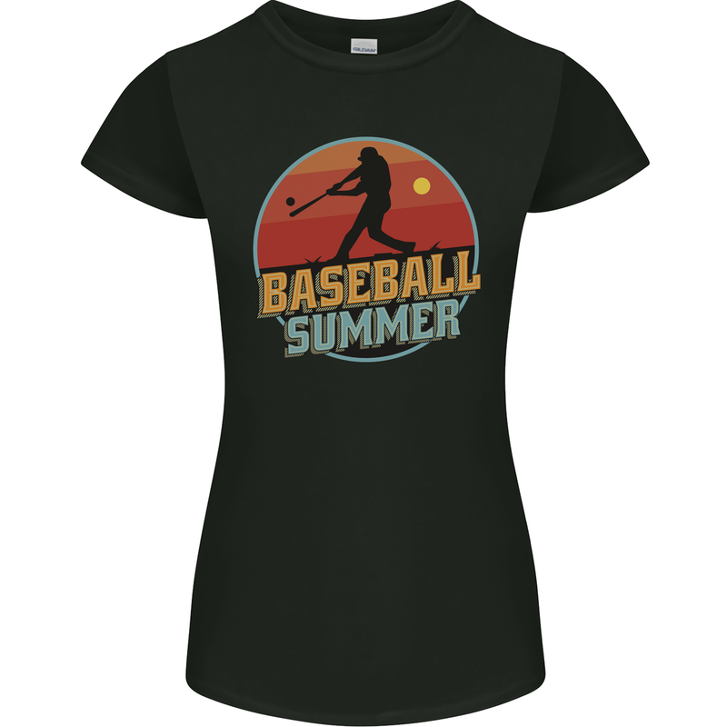 Baseball Summer Womens Petite Cut T-Shirt Black