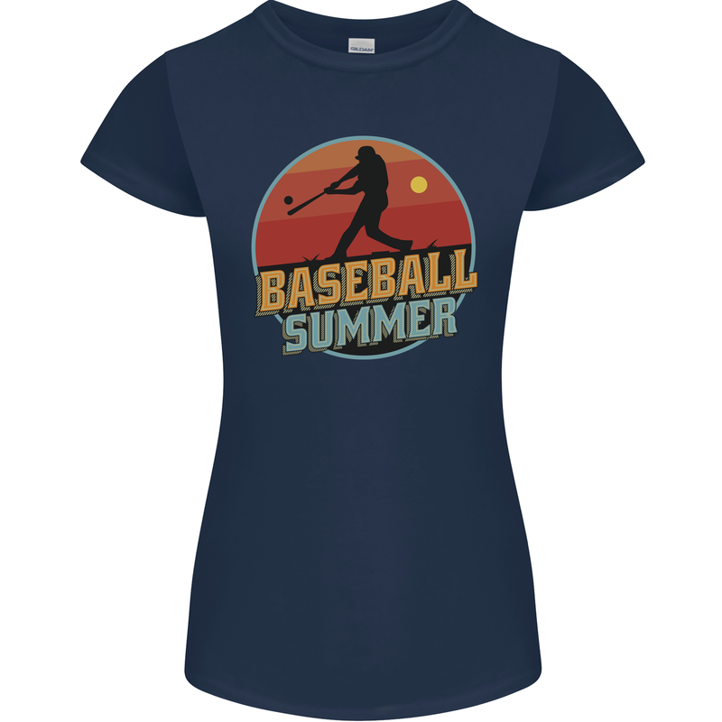 Baseball Summer Womens Petite Cut T-Shirt Navy Blue