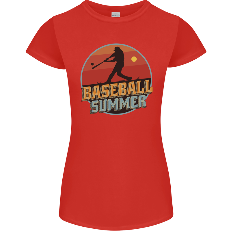 Baseball Summer Womens Petite Cut T-Shirt Red