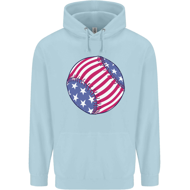 Baseball USA Stars and Stripes American Flag Childrens Kids Hoodie Light Blue