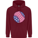 Baseball USA Stars and Stripes American Flag Childrens Kids Hoodie Maroon