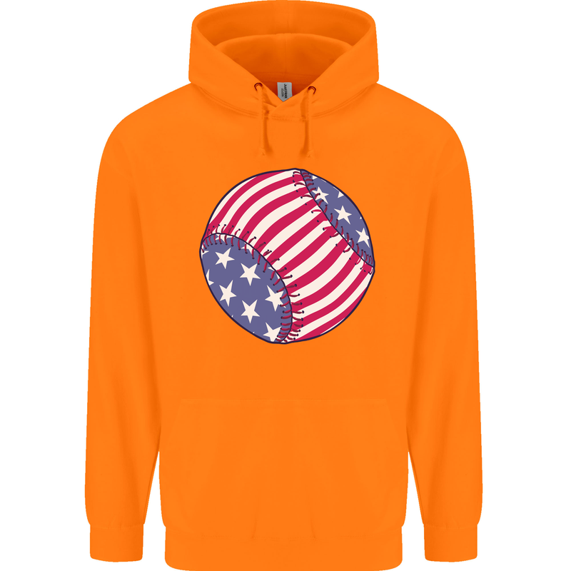 Baseball USA Stars and Stripes American Flag Childrens Kids Hoodie Orange
