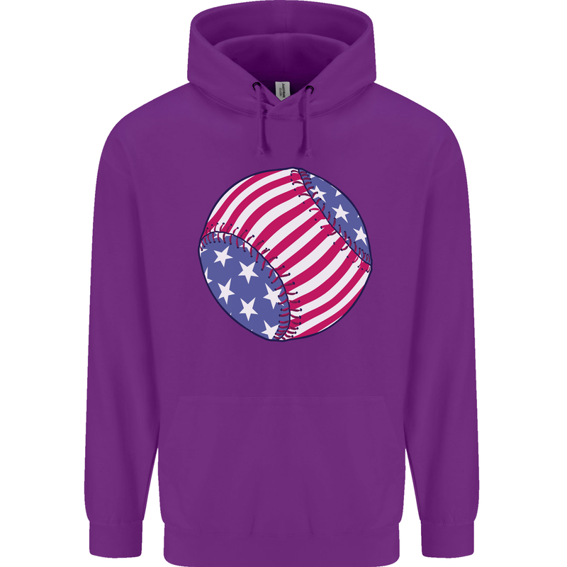 Baseball USA Stars and Stripes American Flag Childrens Kids Hoodie Purple