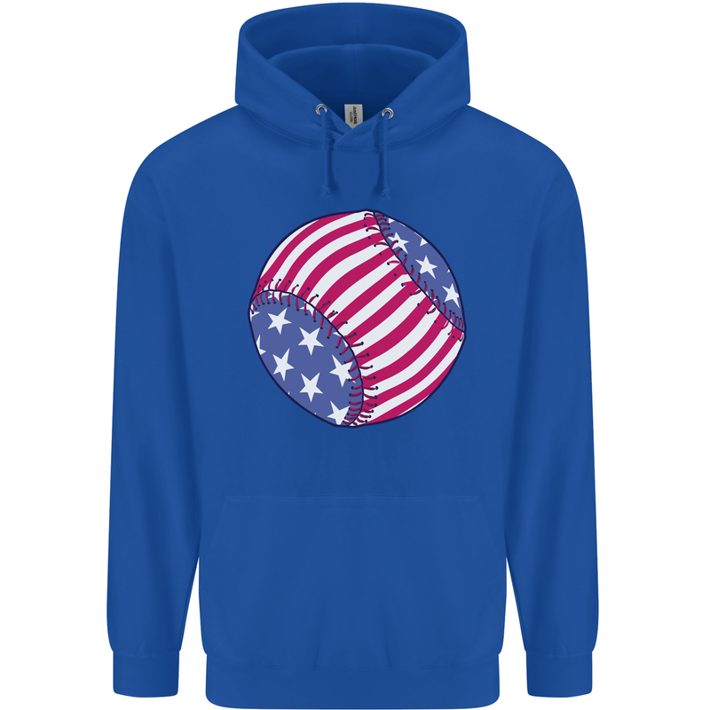 Baseball USA Stars and Stripes American Flag Childrens Kids Hoodie Royal Blue