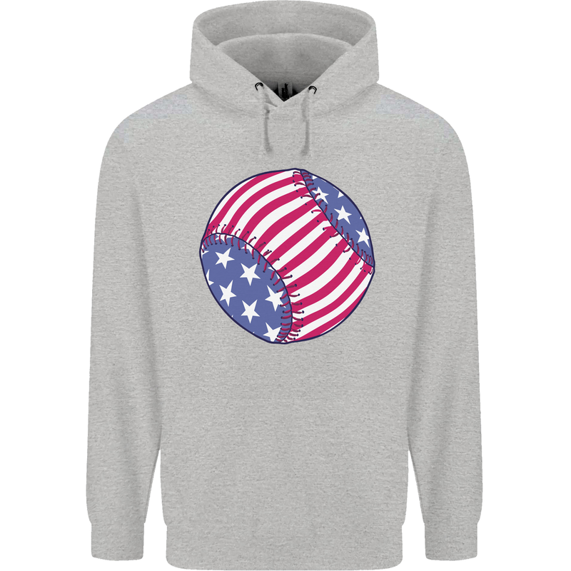 Baseball USA Stars and Stripes American Flag Childrens Kids Hoodie Sports Grey