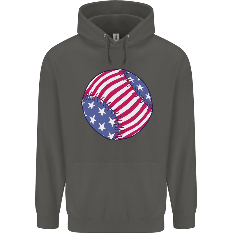 Baseball USA Stars and Stripes American Flag Childrens Kids Hoodie Storm Grey