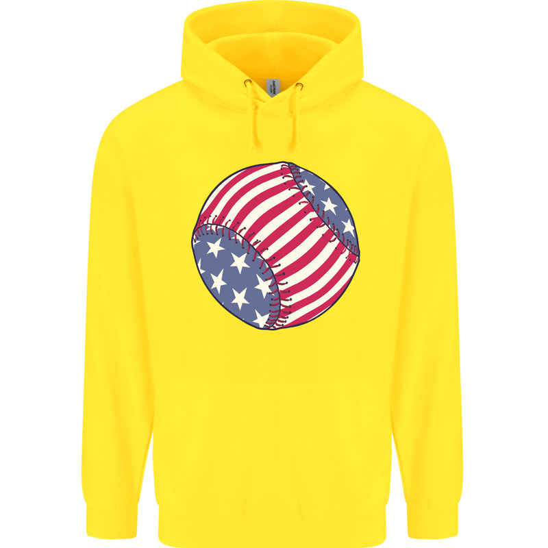 Baseball USA Stars and Stripes American Flag Childrens Kids Hoodie Yellow