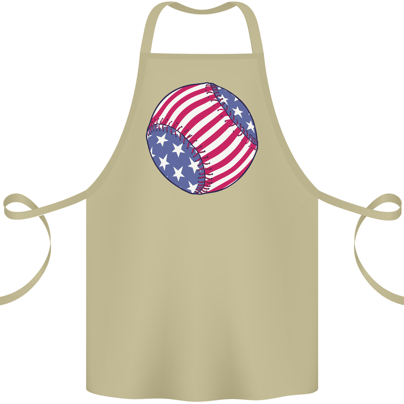 Baseball USA Stars and Stripes American Flag Cotton Apron 100% Organic Khaki