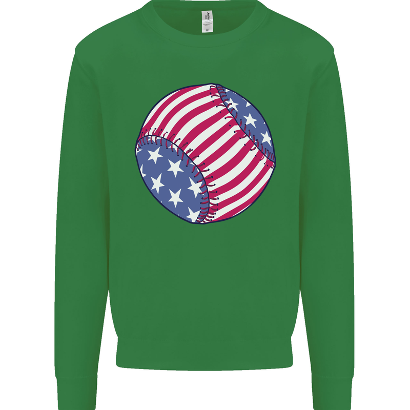 Baseball USA Stars and Stripes American Flag Kids Sweatshirt Jumper Irish Green
