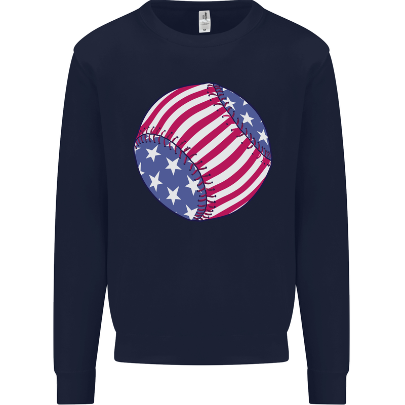 Baseball USA Stars and Stripes American Flag Kids Sweatshirt Jumper Navy Blue