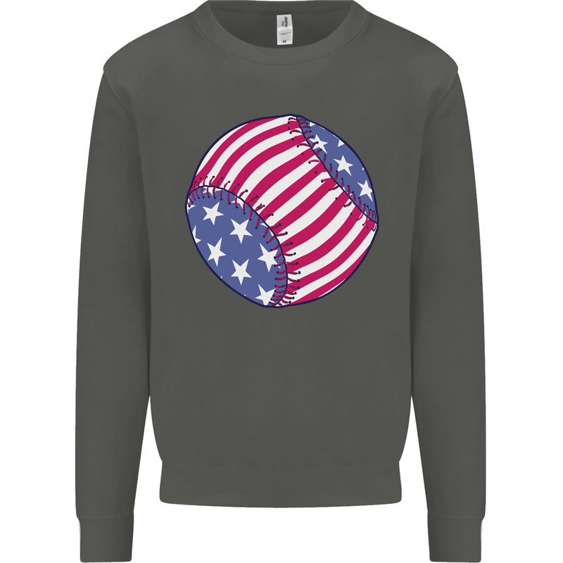 Baseball USA Stars and Stripes American Flag Kids Sweatshirt Jumper Storm Grey