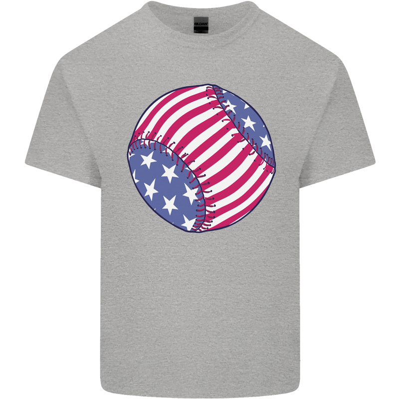 Baseball USA Stars and Stripes American Flag Kids T-Shirt Childrens Sports Grey