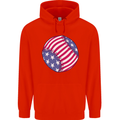 Baseball USA Stars and Stripes American Flag Mens 80% Cotton Hoodie Bright Red