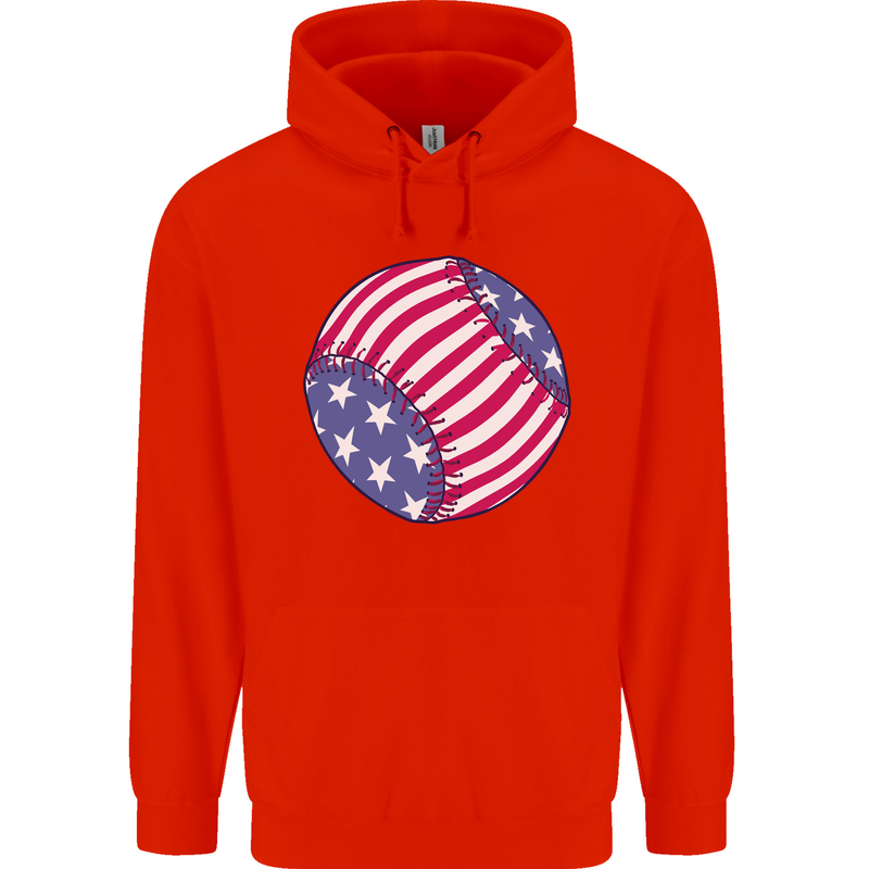 Baseball USA Stars and Stripes American Flag Mens 80% Cotton Hoodie Bright Red