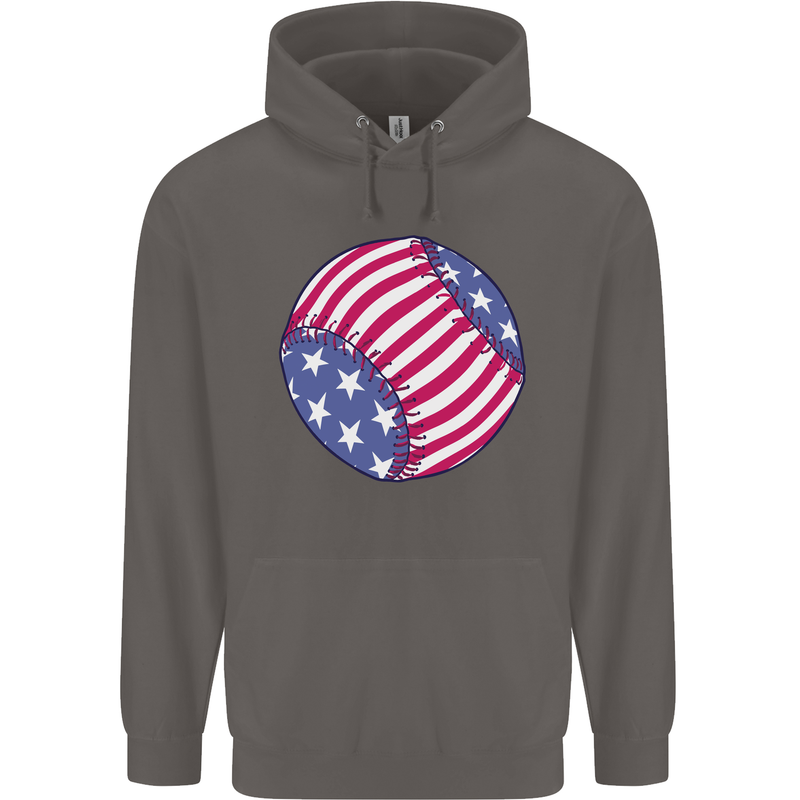 Baseball USA Stars and Stripes American Flag Mens 80% Cotton Hoodie Charcoal