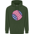 Baseball USA Stars and Stripes American Flag Mens 80% Cotton Hoodie Forest Green