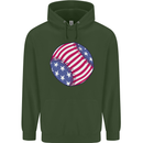 Baseball USA Stars and Stripes American Flag Mens 80% Cotton Hoodie Forest Green