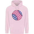 Baseball USA Stars and Stripes American Flag Mens 80% Cotton Hoodie Light Pink