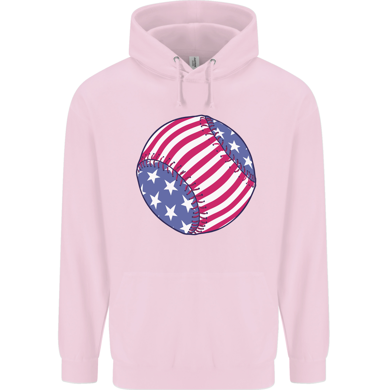 Baseball USA Stars and Stripes American Flag Mens 80% Cotton Hoodie Light Pink