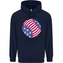 Baseball USA Stars and Stripes American Flag Mens 80% Cotton Hoodie Navy Blue