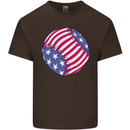 Baseball USA Stars and Stripes American Flag Mens Cotton T-Shirt Tee Top Dark Chocolate