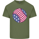Baseball USA Stars and Stripes American Flag Mens Cotton T-Shirt Tee Top Military Green