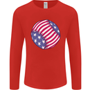 Baseball USA Stars and Stripes American Flag Mens Long Sleeve T-Shirt Red