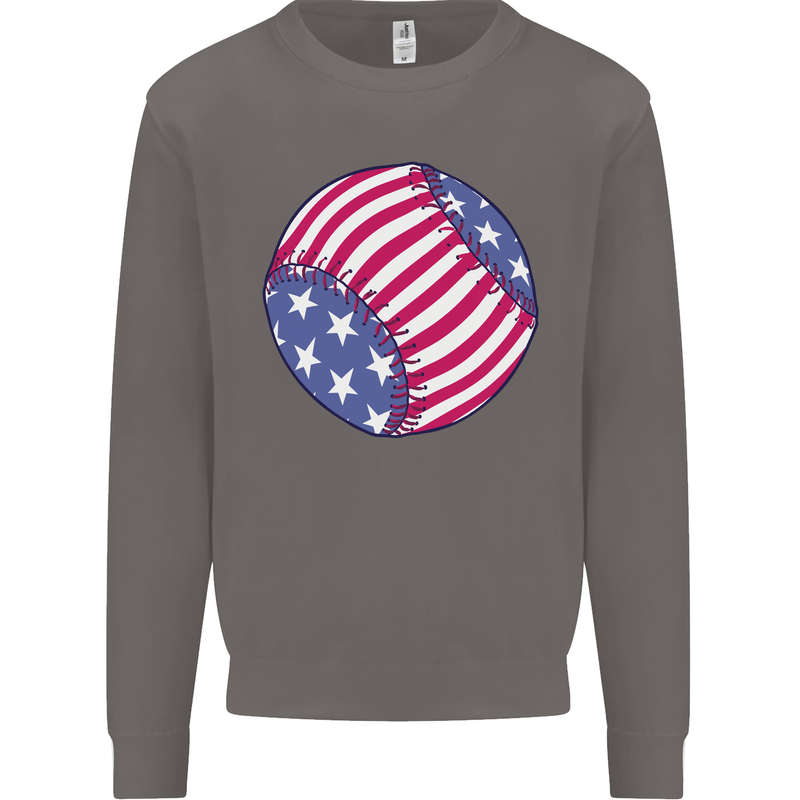 Baseball USA Stars and Stripes American Flag Mens Sweatshirt Jumper Charcoal