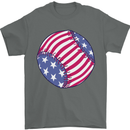 Baseball USA Stars and Stripes American Flag Mens T-Shirt 100% Cotton Charcoal