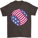 Baseball USA Stars and Stripes American Flag Mens T-Shirt 100% Cotton Dark Chocolate