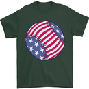 Baseball USA Stars and Stripes American Flag Mens T-Shirt 100% Cotton Forest Green